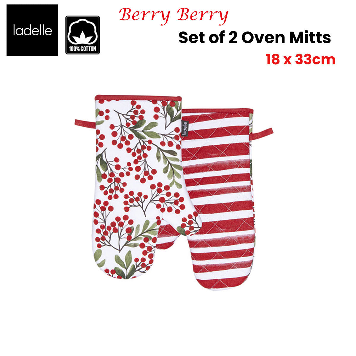 Ladelle Berry Berry Christmas Set of 2 Oven Mitts 18 x 33 cm - ShopFrenzy