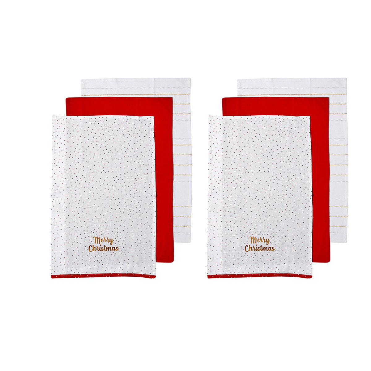 Ladelle Joyful Merry Christmas Set of 6 Cotton Kitchen Towels Red - ShopFrenzy