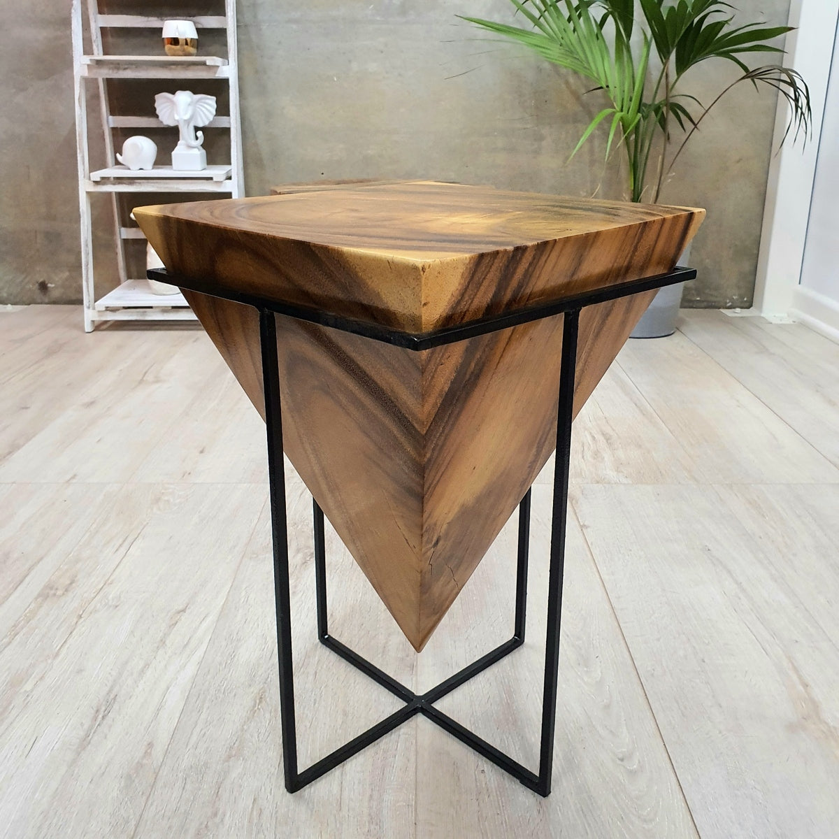 Pyramid Side Table/Corner Stool/Plant Stand Raintree Wood Natural Finish - ShopFrenzy