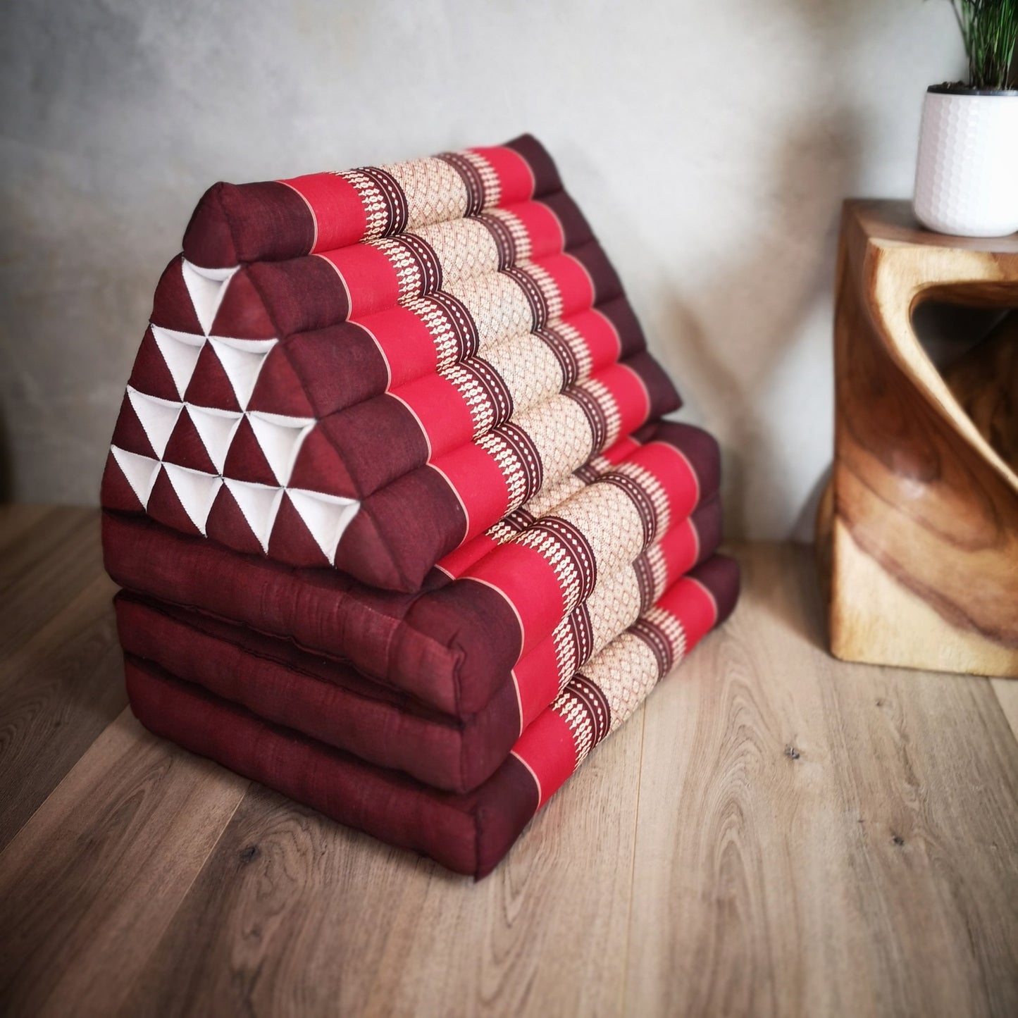 Jumbo Thai Triangle Pillow THREE FOLDS RED - ShopFrenzy
