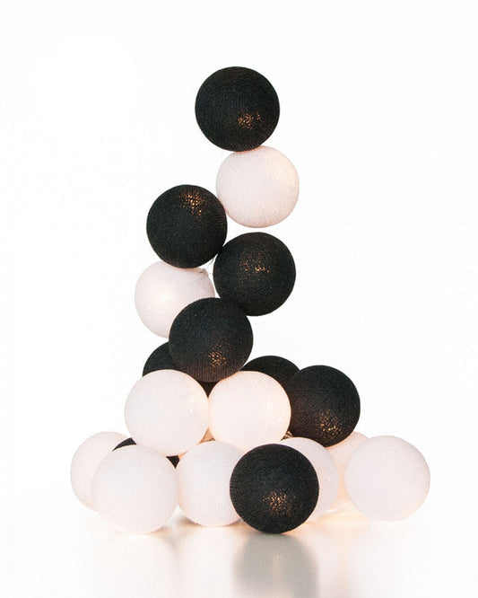 1 Set of 20 LED Black White 5cm Cotton Ball Battery Powered String Lights Xmas Gift Home Wedding Party Bedroom Decoration Outdoor Indoor Table Centrepiece ShopFrenzy