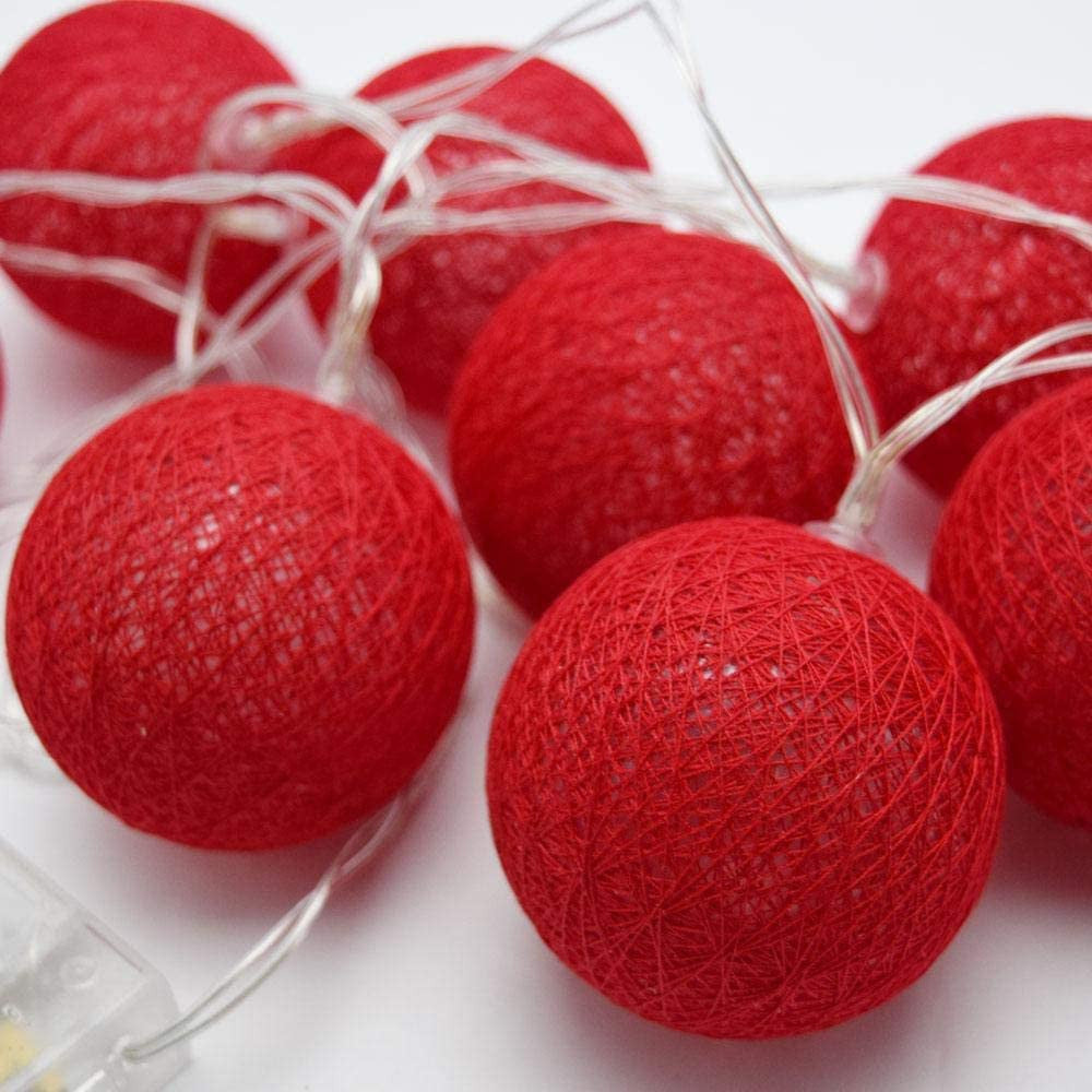 1 Set of 20 LED Red 5cm Cotton Ball Battery Powered String Lights Christmas Gift Home Wedding Party Bedroom Decoration Outdoor Indoor Table Centrepiece ShopFrenzy