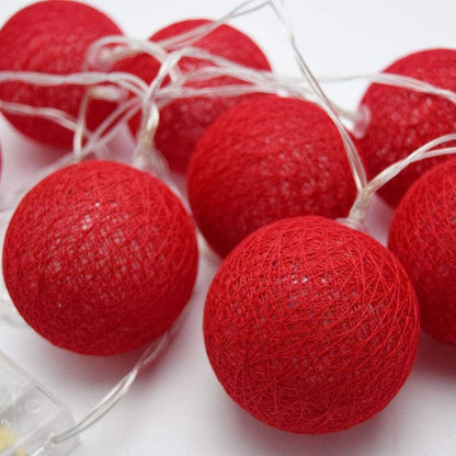 1 Set of 20 LED Red 5cm Cotton Ball Battery Powered String Lights Christmas Gift Home Wedding Party Bedroom Decoration Outdoor Indoor Table Centrepiece ShopFrenzy