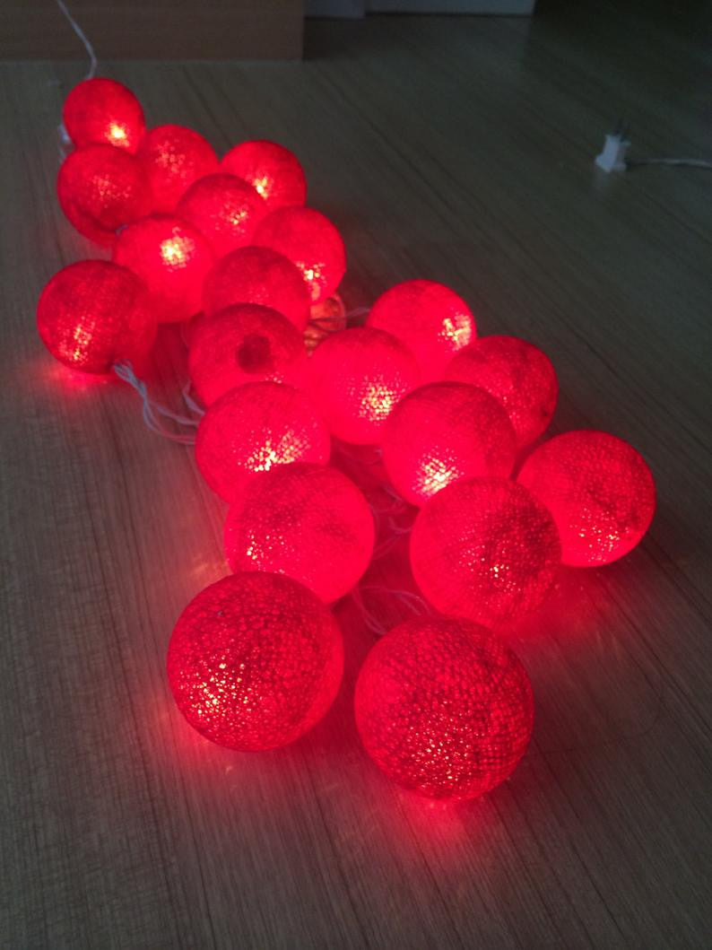 1 Set of 20 LED Red 5cm Cotton Ball Battery Powered String Lights Christmas Gift Home Wedding Party Bedroom Decoration Outdoor Indoor Table Centrepiece ShopFrenzy