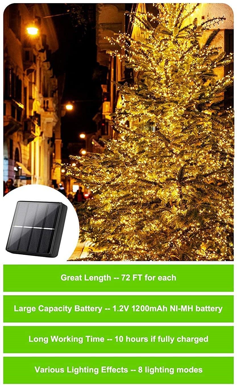 20m 200 LED Solar Powered Outdoor Lights with 8 Lighting Modes and Waterproof for Home,Garden and Decoration ShopFrenzy
