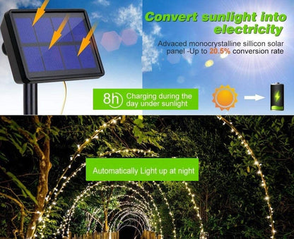 20m 200 LED Solar Powered Outdoor Lights with 8 Lighting Modes and Waterproof for Home,Garden and Decoration ShopFrenzy
