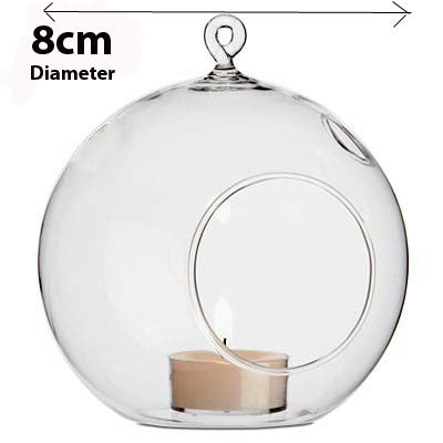 4 x Hanging Clear Glass Ball Tealight Candle Holder  - 8cm Diameter / High - Wedding Globe Decoration Terrarium Succulent Plant Mini Garden Holder Decor Craft Gift ShopFrenzy