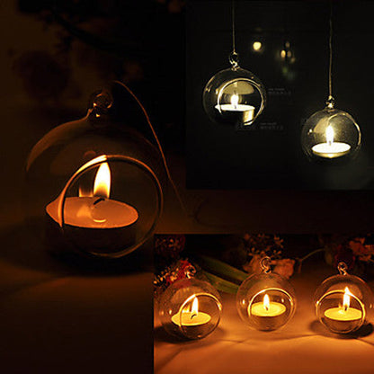 4 x Hanging Clear Glass Ball Tealight Candle Holder  - 8cm Diameter / High - Wedding Globe Decoration Terrarium Succulent Plant Mini Garden Holder Decor Craft Gift ShopFrenzy