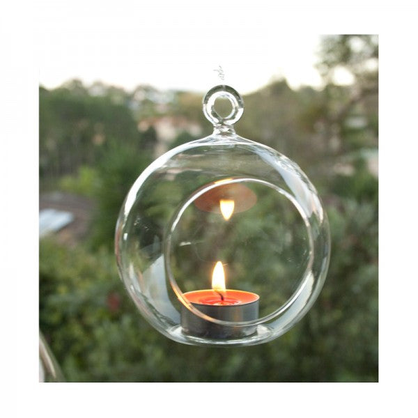 4 x Hanging Clear Glass Ball Tealight Candle Holder  - 8cm Diameter / High - Wedding Globe Decoration Terrarium Succulent Plant Mini Garden Holder Decor Craft Gift ShopFrenzy