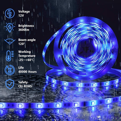 5050 RGB LED Strip Lights Waterproof SMD 300 IP65 5m 12V 44key IR Controller ShopFrenzy