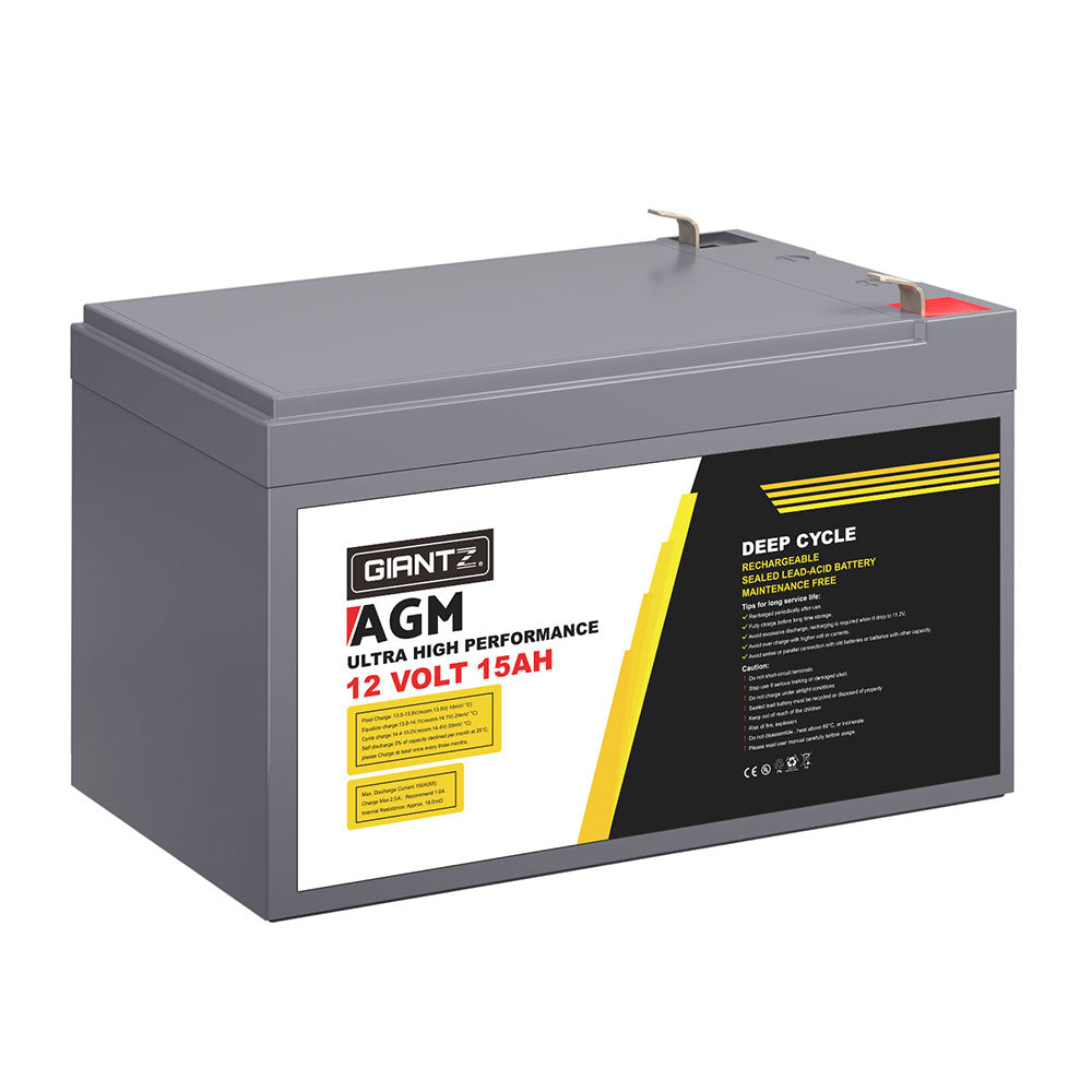 Giantz AGM Battery 12V 15Ah Deep Cycle Box Portable Solar Caravan Camping - ShopFrenzy