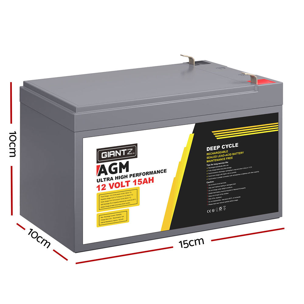 Giantz AGM Battery 12V 15Ah Deep Cycle Box Portable Solar Caravan Camping - ShopFrenzy
