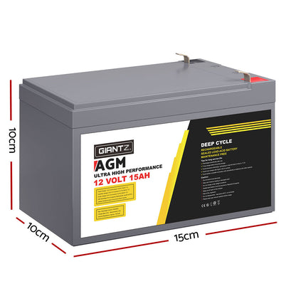 Giantz AGM Battery 12V 15Ah Deep Cycle Box Portable Solar Caravan Camping - ShopFrenzy