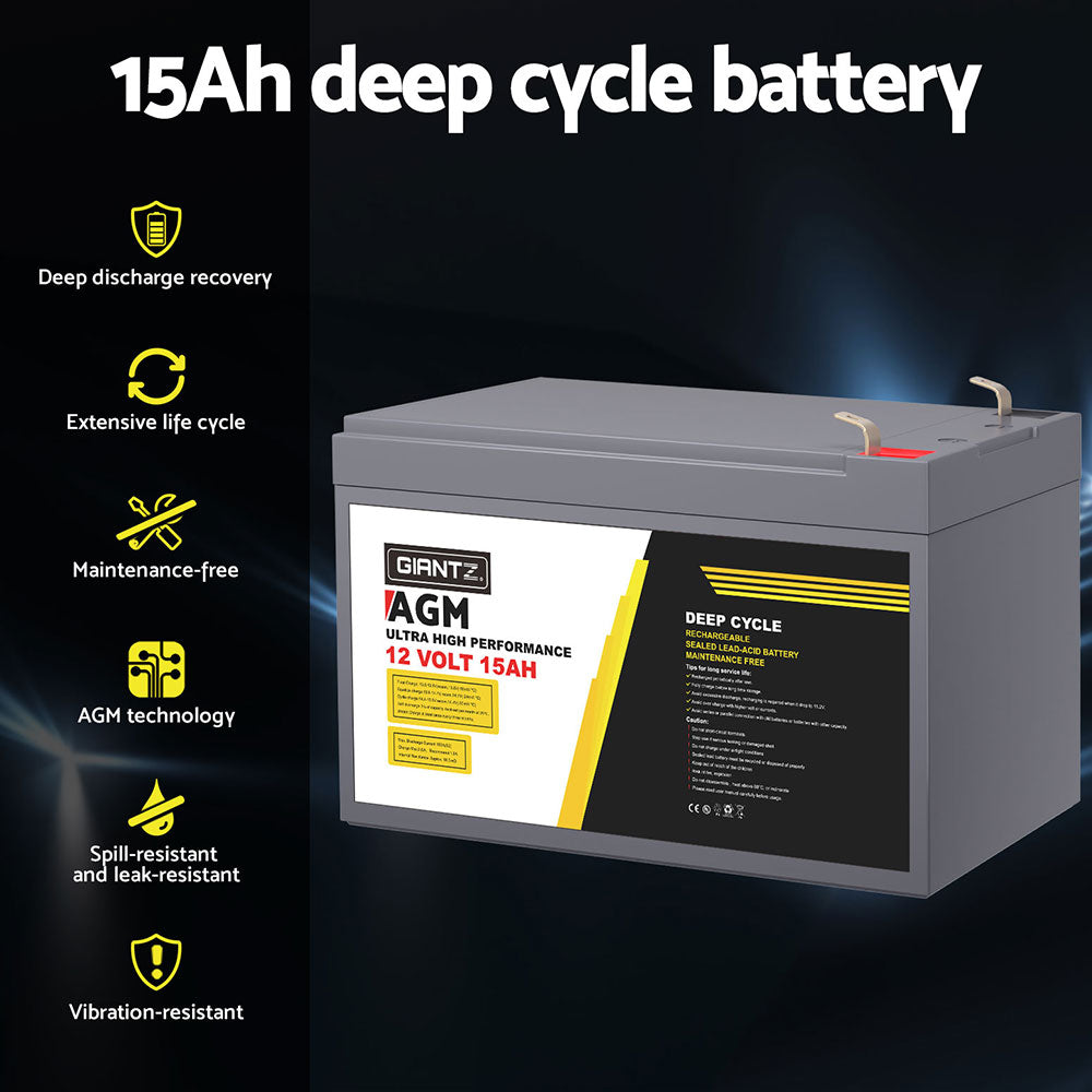 Giantz AGM Battery 12V 15Ah Deep Cycle Box Portable Solar Caravan Camping - ShopFrenzy