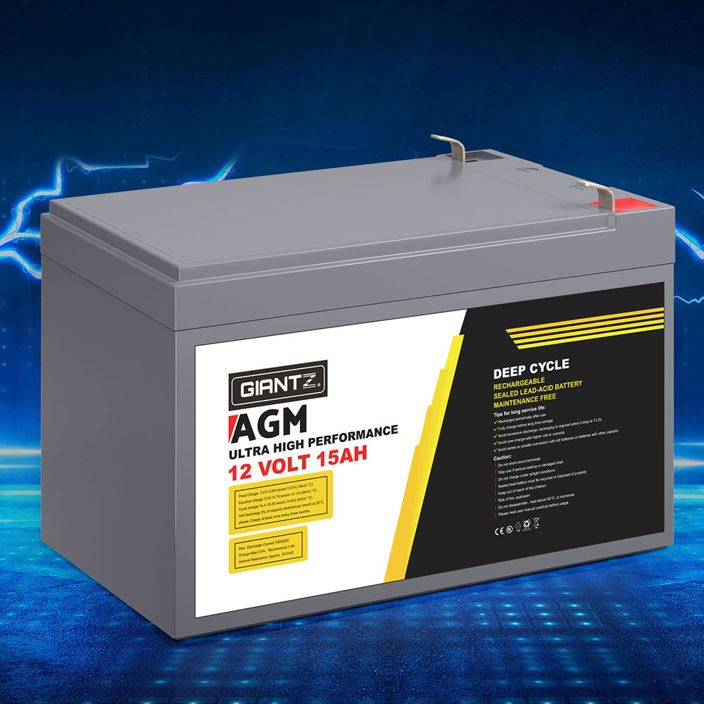 Giantz AGM Battery 12V 15Ah Deep Cycle Box Portable Solar Caravan Camping - ShopFrenzy