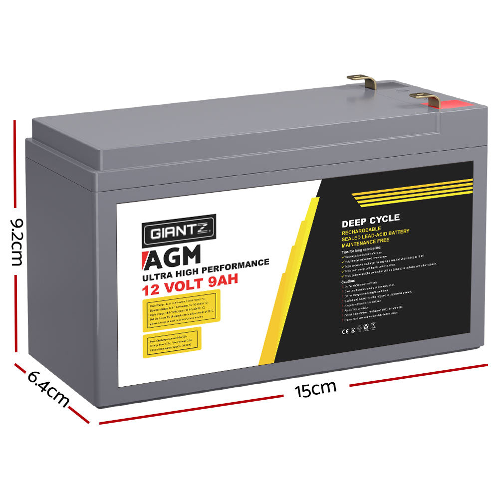 Giantz AGM Deep Cycle Battery 12V 9Ah Box Portable Solar Caravan Camping - ShopFrenzy
