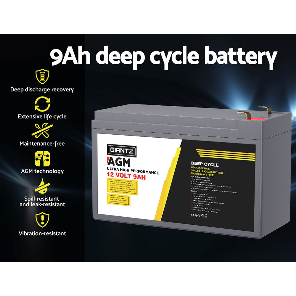 Giantz AGM Deep Cycle Battery 12V 9Ah Box Portable Solar Caravan Camping - ShopFrenzy