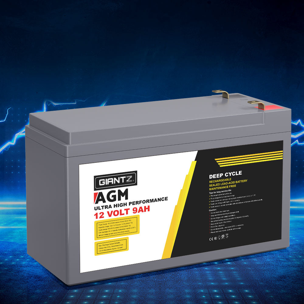 Giantz AGM Deep Cycle Battery 12V 9Ah Box Portable Solar Caravan Camping - ShopFrenzy