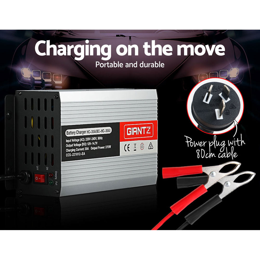Giantz 12V 30A Car Battery Charger 30Amp ATV 4WD Boat Caravan - ShopFrenzy