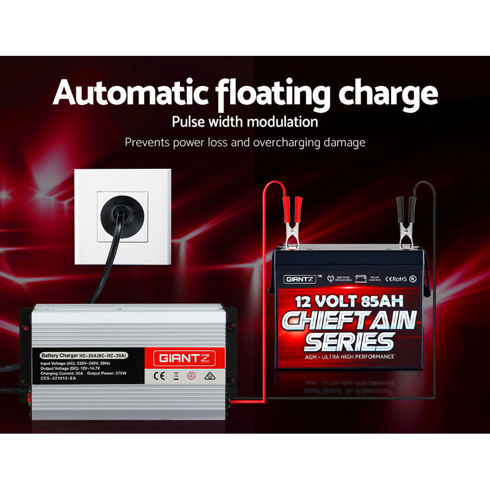 Giantz 12V 30A Car Battery Charger 30Amp ATV 4WD Boat Caravan - ShopFrenzy