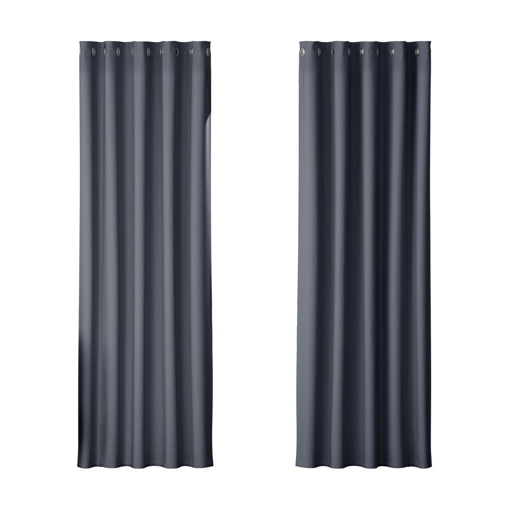Artiss 2X Blockout Curtains Eyelet 180x213cm Charcoal - ShopFrenzy