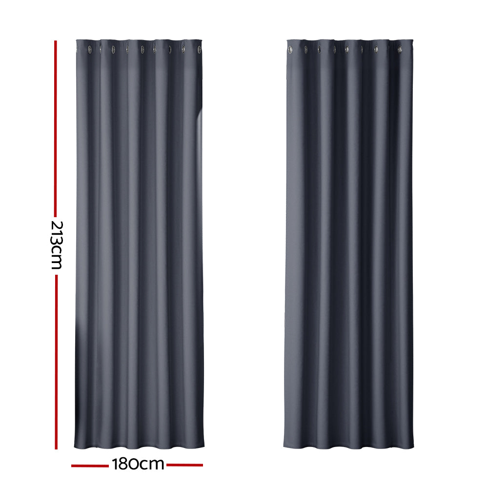 Artiss 2X Blockout Curtains Eyelet 180x213cm Charcoal - ShopFrenzy