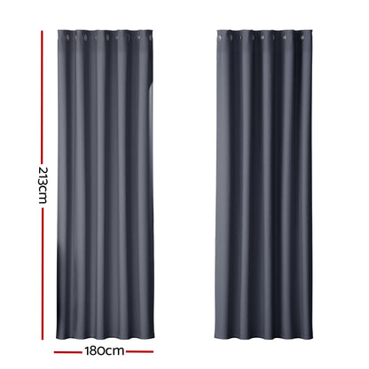 Artiss 2X Blockout Curtains Eyelet 180x213cm Charcoal - ShopFrenzy