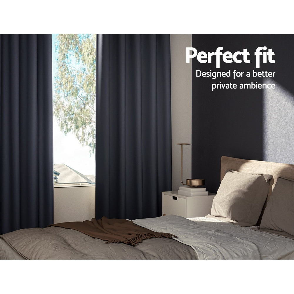 Artiss 2X Blockout Curtains Eyelet 180x213cm Charcoal - ShopFrenzy