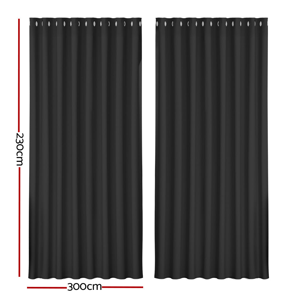 Artiss 2X Blockout Curtains Eyelet 300x230cm Black - ShopFrenzy