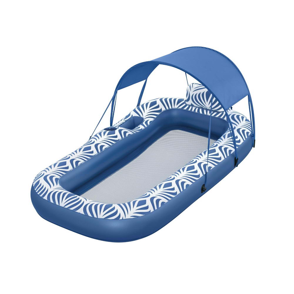 Bestway Inflatable Floating Float Lounger with Sunshade Canopy 1.98Mx1.12M Blue - ShopFrenzy