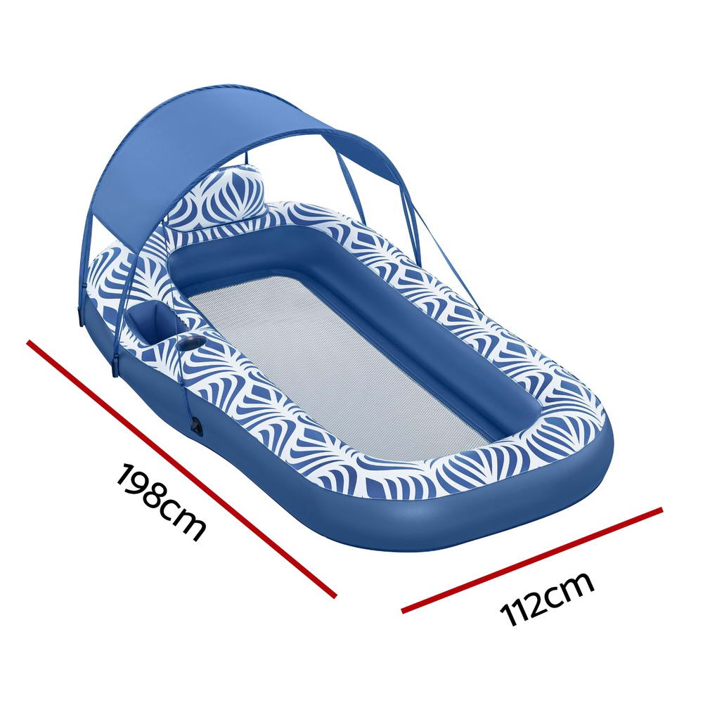 Bestway Inflatable Floating Float Lounger with Sunshade Canopy 1.98Mx1.12M Blue - ShopFrenzy