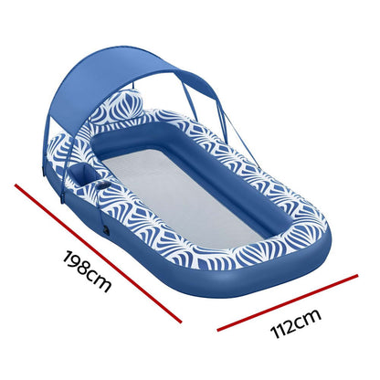 Bestway Inflatable Floating Float Lounger with Sunshade Canopy 1.98Mx1.12M Blue - ShopFrenzy