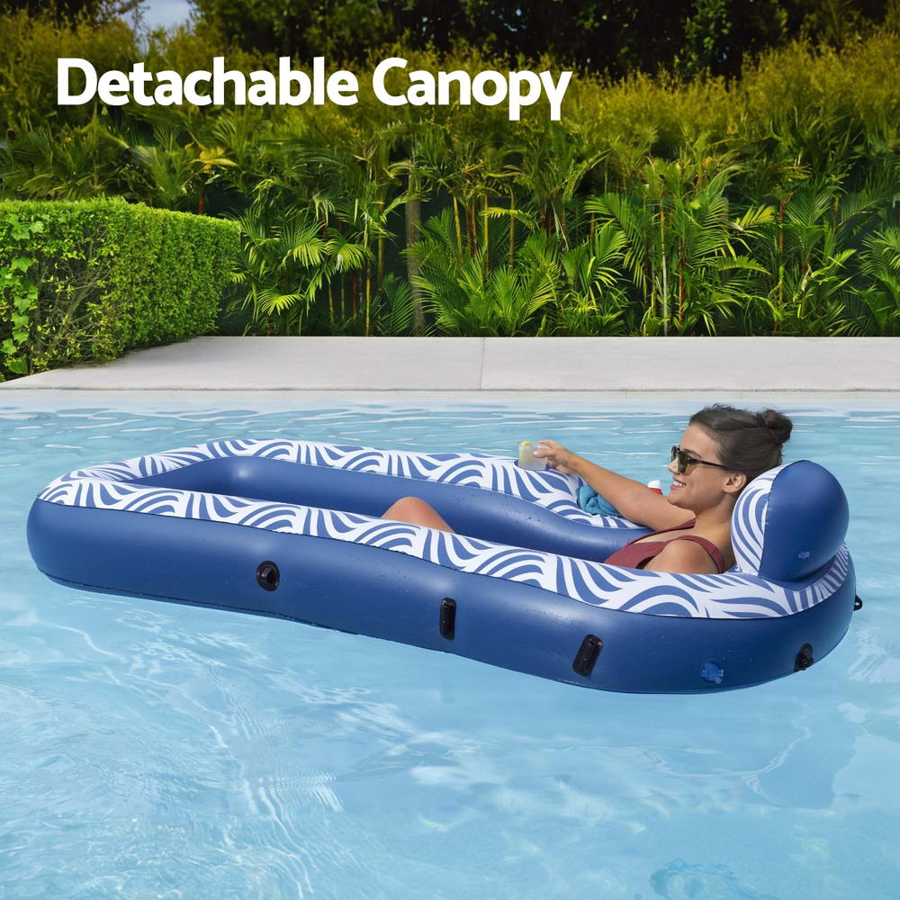 Bestway Inflatable Floating Float Lounger with Sunshade Canopy 1.98Mx1.12M Blue - ShopFrenzy