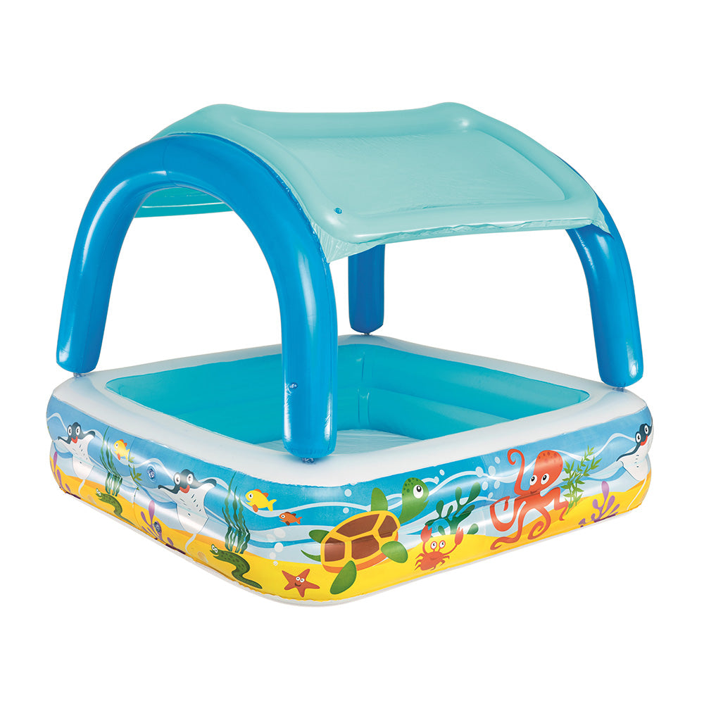 Bestway Kids Pool 140x140x114cm Inflatable Swimming w/ Canopy Play Pools 265L - ShopFrenzy