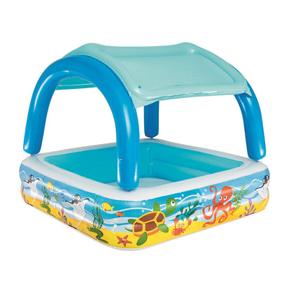 Bestway Kids Pool 140x140x114cm Inflatable Swimming w/ Canopy Play Pools 265L - ShopFrenzy