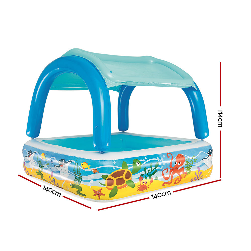 Bestway Kids Pool 140x140x114cm Inflatable Swimming w/ Canopy Play Pools 265L - ShopFrenzy