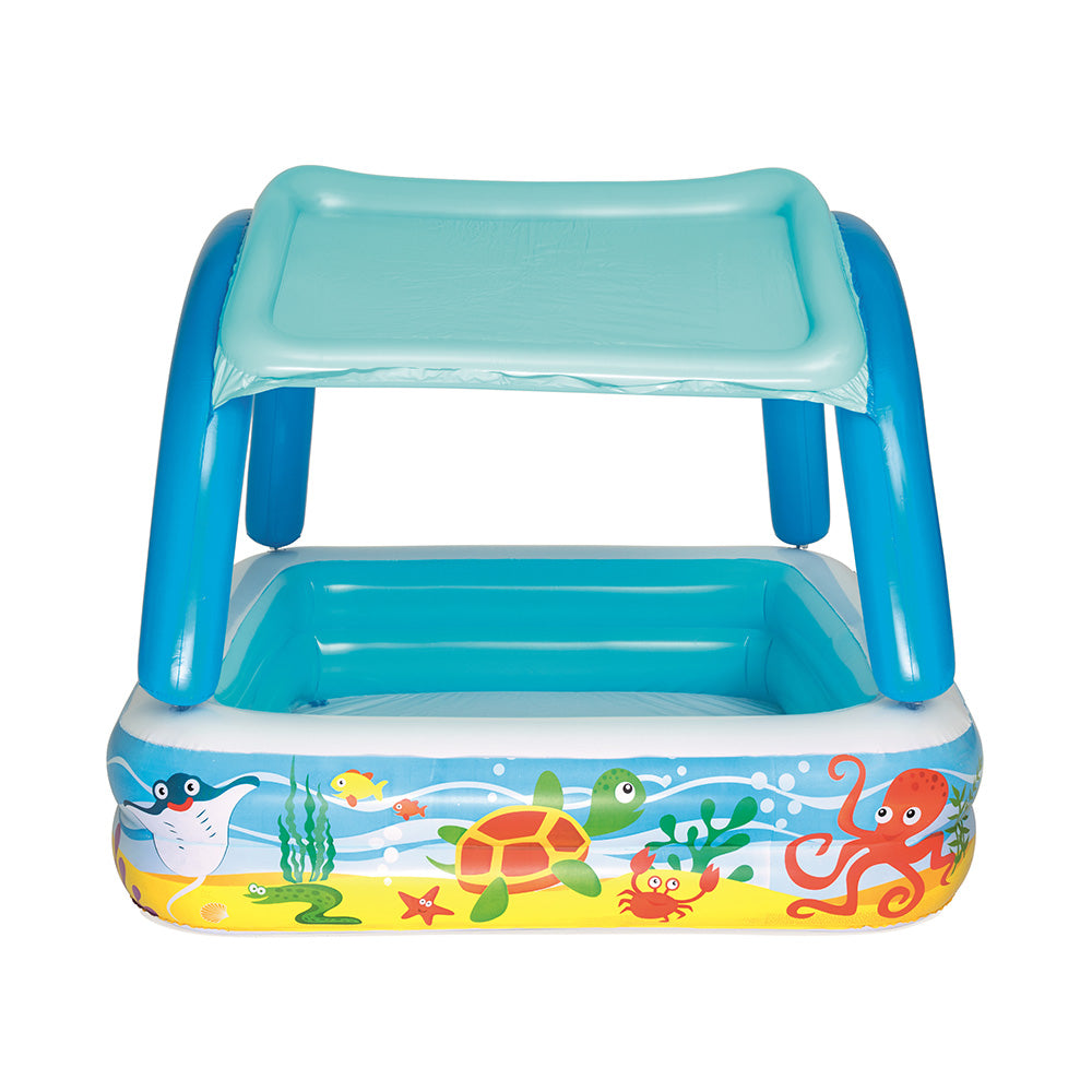 Bestway Kids Pool 140x140x114cm Inflatable Swimming w/ Canopy Play Pools 265L - ShopFrenzy