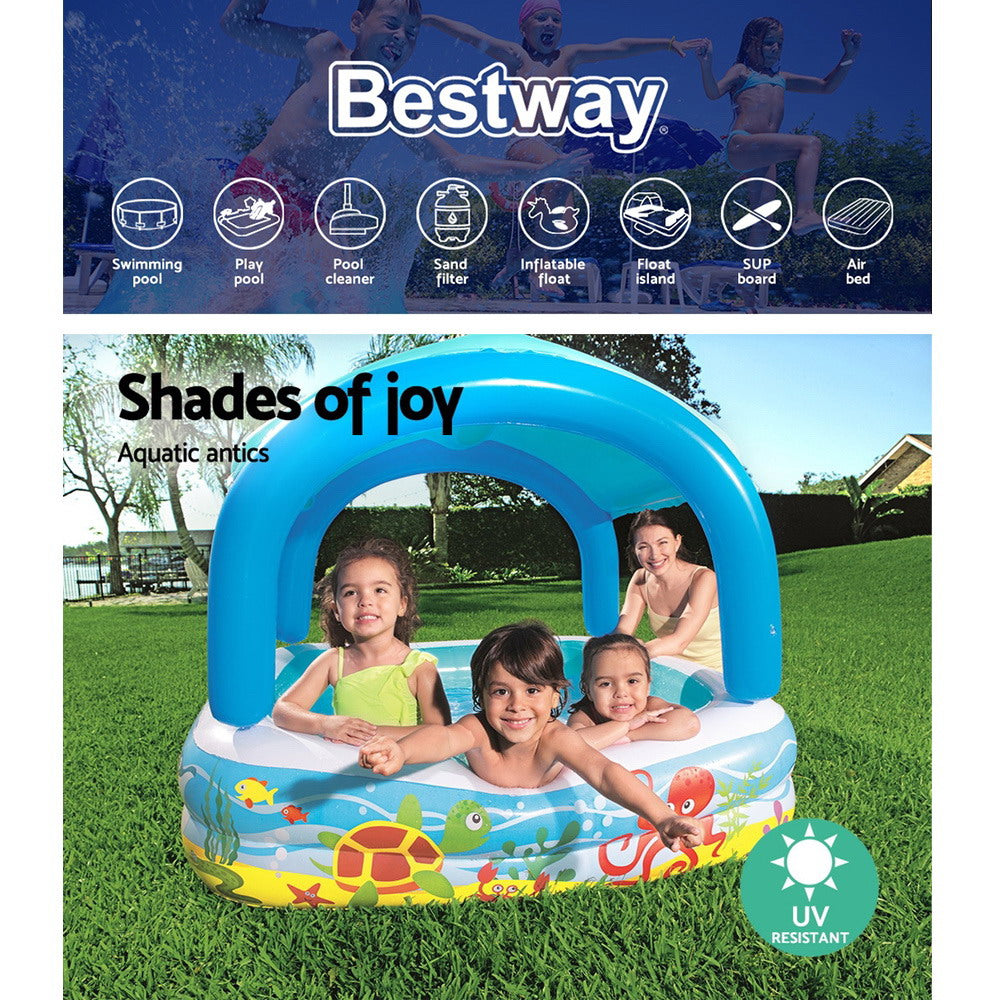 Bestway Kids Pool 140x140x114cm Inflatable Swimming w/ Canopy Play Pools 265L - ShopFrenzy