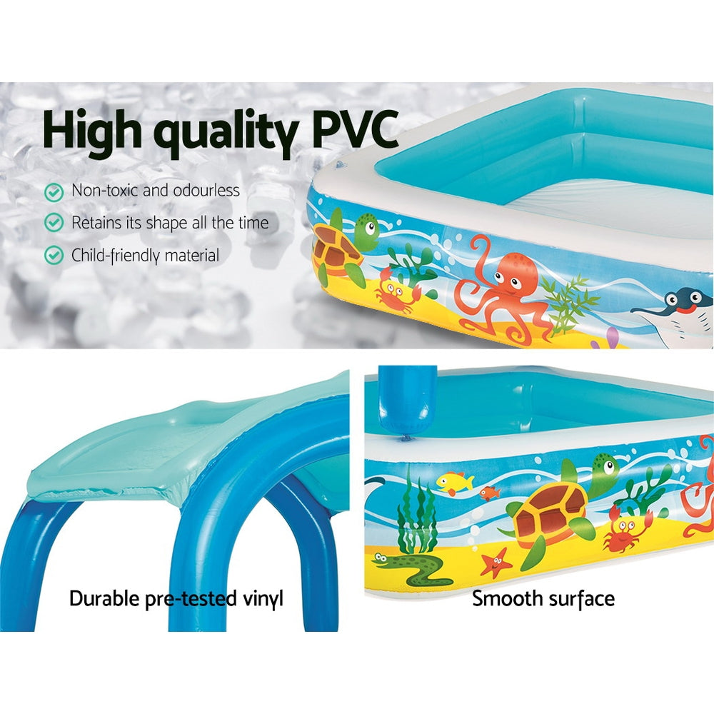 Bestway Kids Pool 140x140x114cm Inflatable Swimming w/ Canopy Play Pools 265L - ShopFrenzy