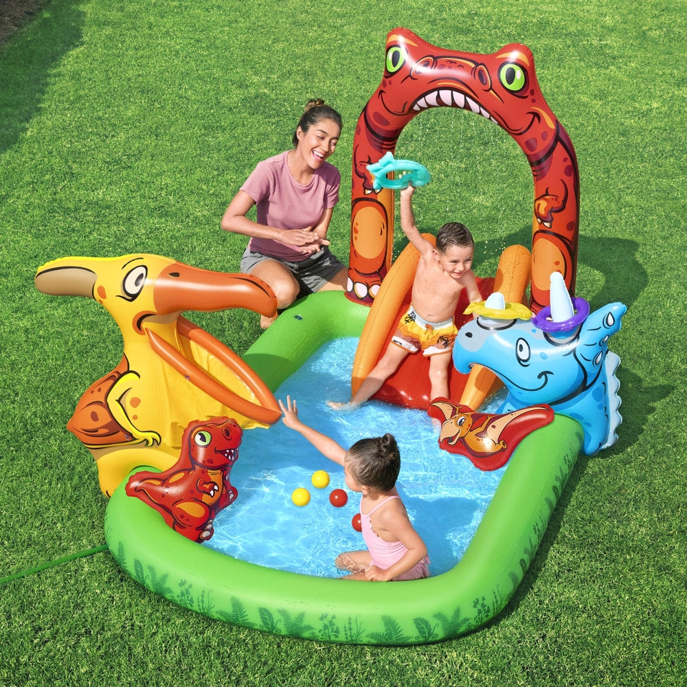 Bestway Kids Inflatable Play Splash Pool with Slide Ball Tossing Toys 242x140cm - ShopFrenzy