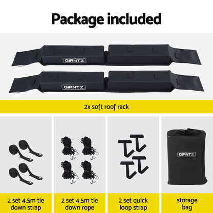 GIANTZ Kayak Roof Rack for Car, Universal Soft Roof Rack Pads for Surfboard SUP Canoe, Roof Bars for SUV Sedan without Side Rails, Portable Cross Bars with 4.5m Tie Down Straps & Ropes, 80kg Capacity