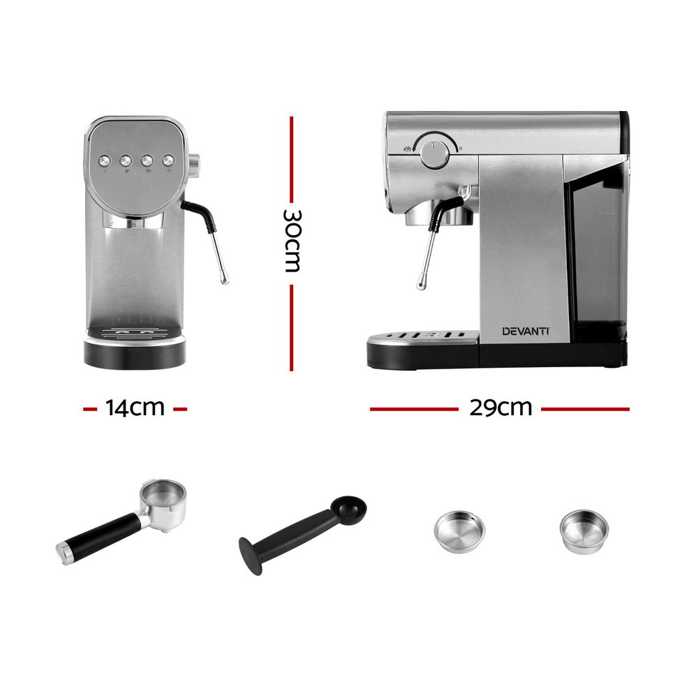 Devanti 20 Bar Coffee Machine Espresso Cafe Maker - ShopFrenzy