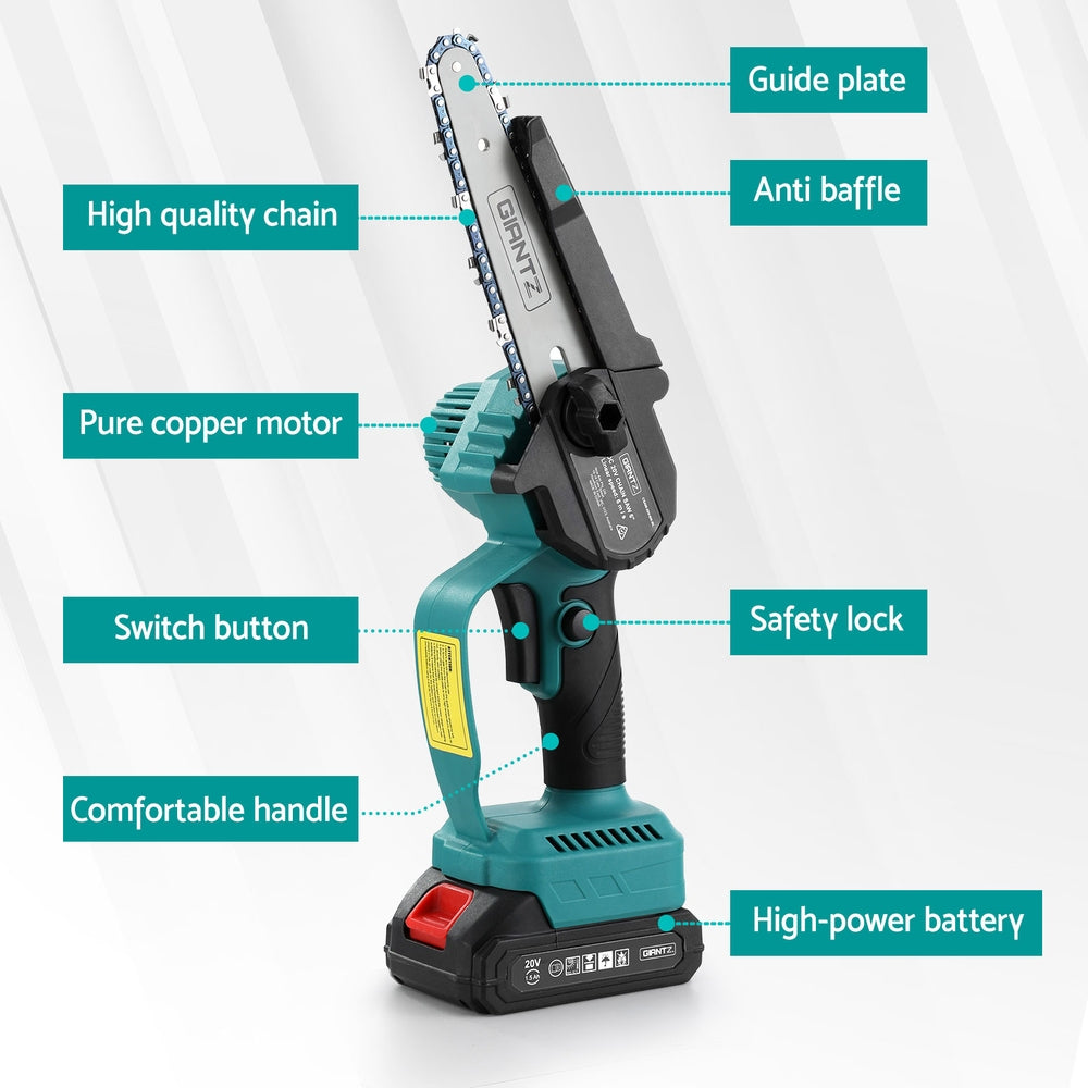 Giantz 6" Mini Cordless Electric Chainsaw Rechargeable Wood Cutter - ShopFrenzy