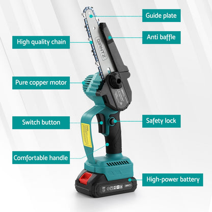 Giantz 6" Mini Cordless Electric Chainsaw Rechargeable Wood Cutter - ShopFrenzy