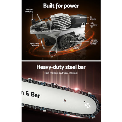 Giantz Chainsaw Petrol 52CC 20" Oregon Bar Commercial E-Start Pruning Chain Saw - ShopFrenzy