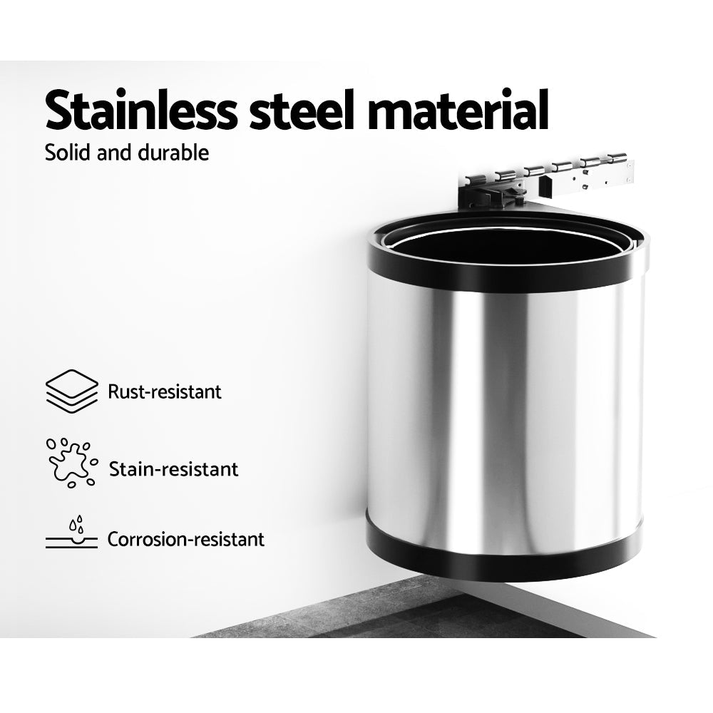 Cefito Kitchen Swing Out Pull Out Bin Stainless Steel Garbage Rubbish Can 12L ShopFrenzy