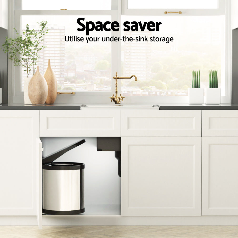 Cefito Kitchen Swing Out Pull Out Bin Stainless Steel Garbage Rubbish Can 12L ShopFrenzy