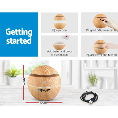 Devanti Aroma Diffuser Aromatherapy Light Wood 130ml - ShopFrenzy