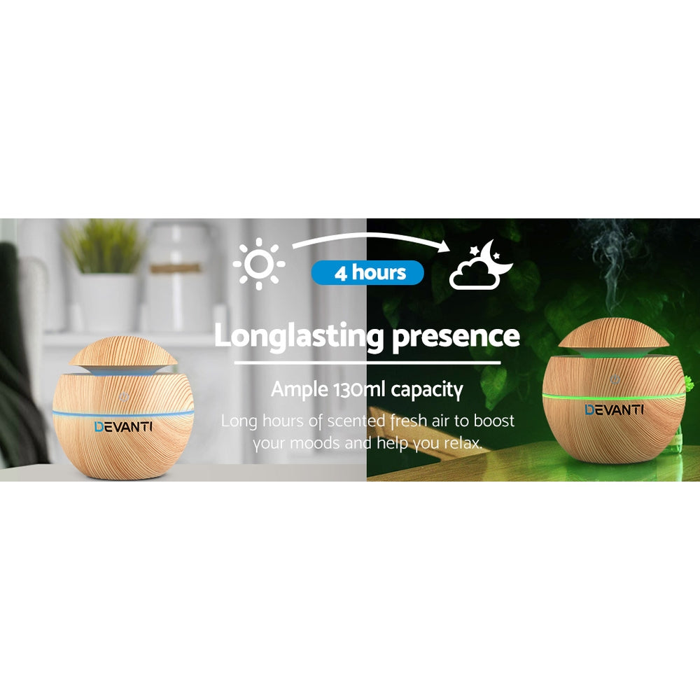 Devanti Aroma Diffuser Aromatherapy Light Wood 130ml - ShopFrenzy