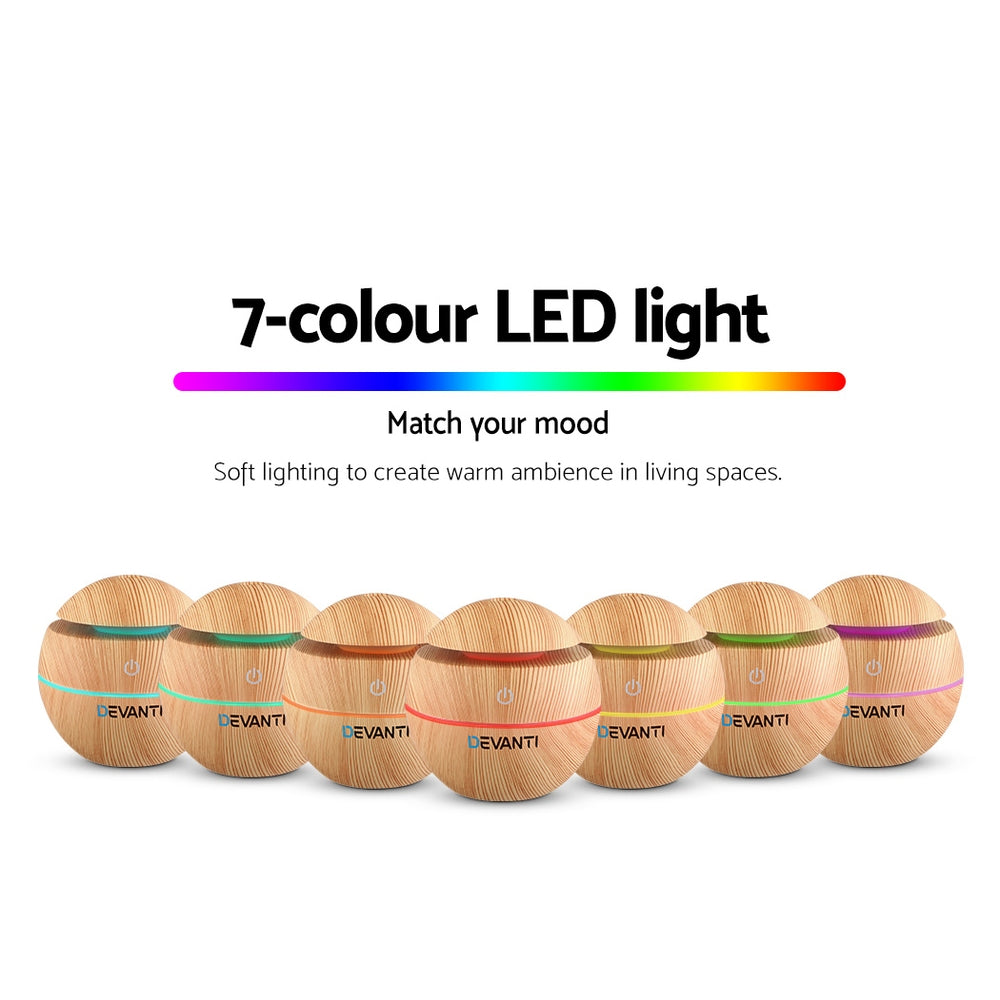 Devanti Aroma Diffuser Aromatherapy Light Wood 130ml - ShopFrenzy
